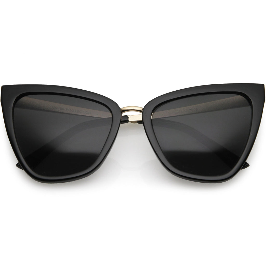 Oversize Two-Tone Metal Nose Bridge Accent Cat Eye Sunglasses D001