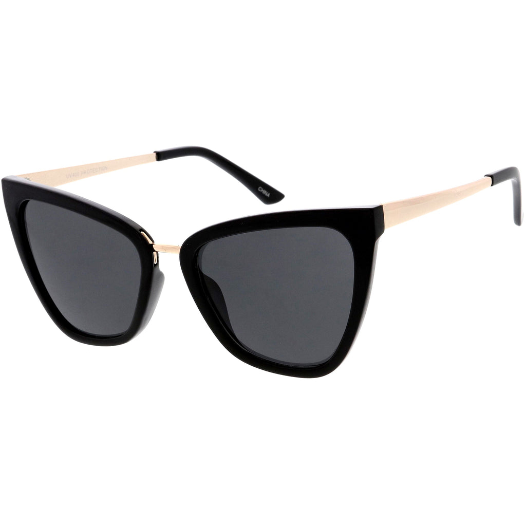 Oversize Two-Tone Metal Nose Bridge Accent Cat Eye Sunglasses D001
