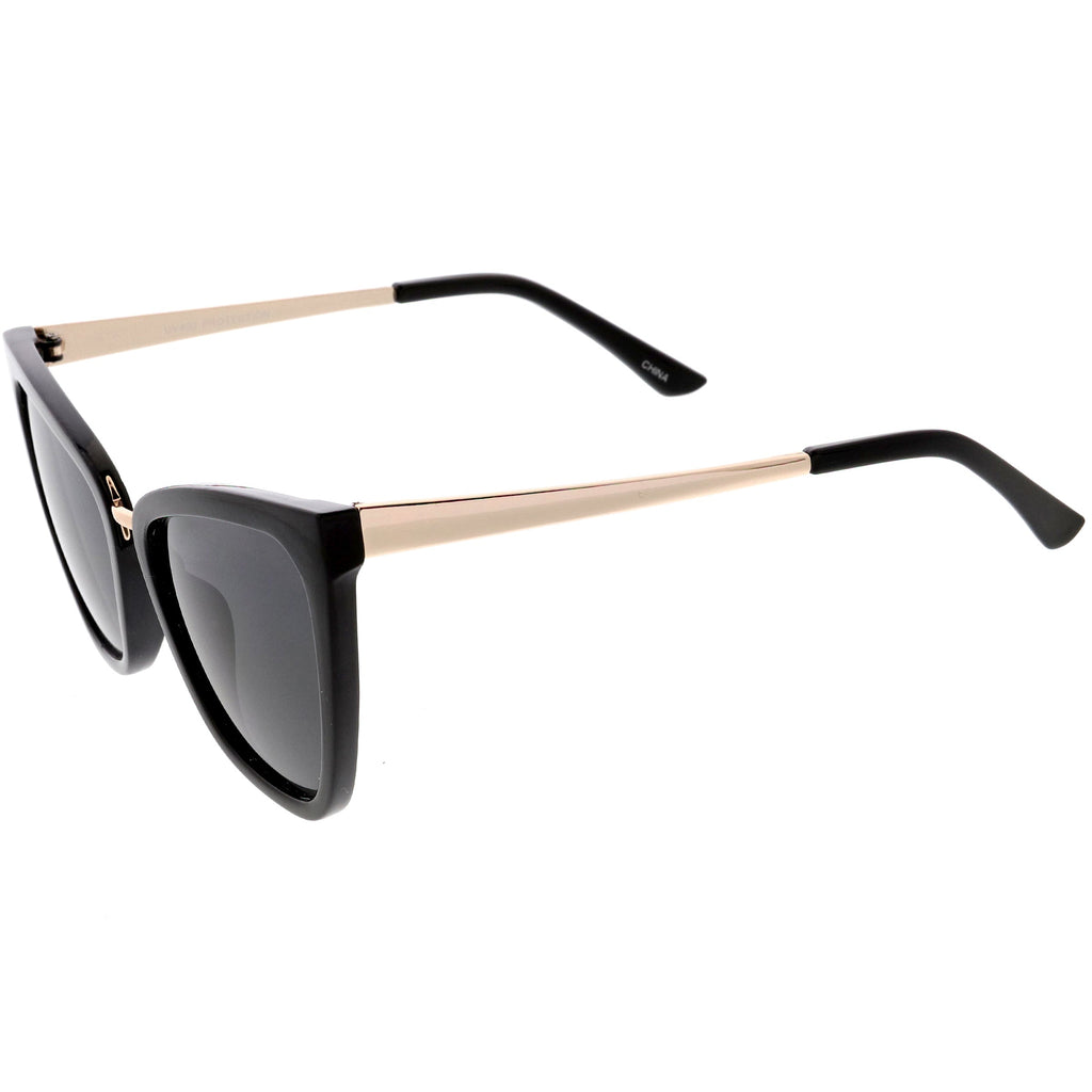 Oversize Two-Tone Metal Nose Bridge Accent Cat Eye Sunglasses D001