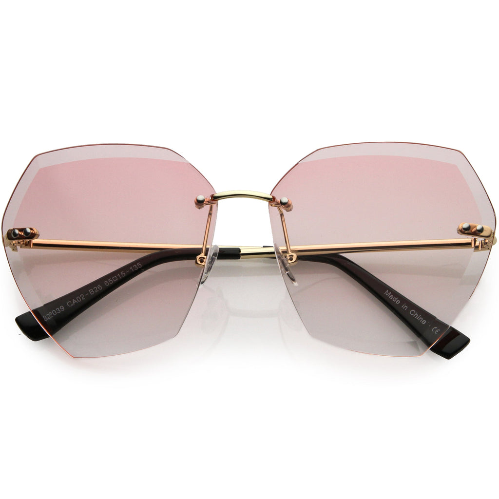 Oversize Rimless Beveled Gradient Lens Geometric Sunglasses D014