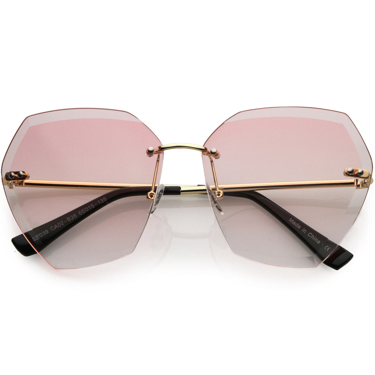 Oversize Rimless Beveled Gradient Lens Geometric Sunglasses D014