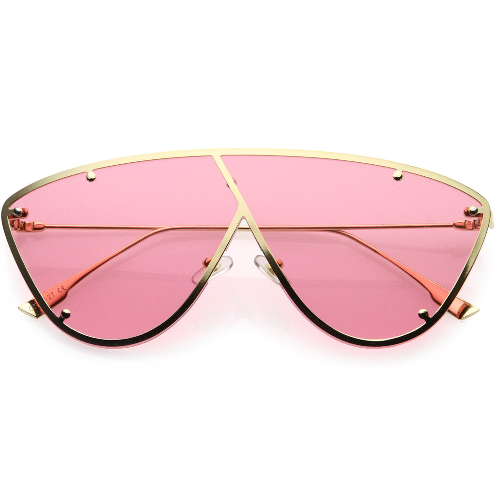 Luxe Studded Thin Metal Arms Modern Oversize Angular Aviator Sunglasses D025