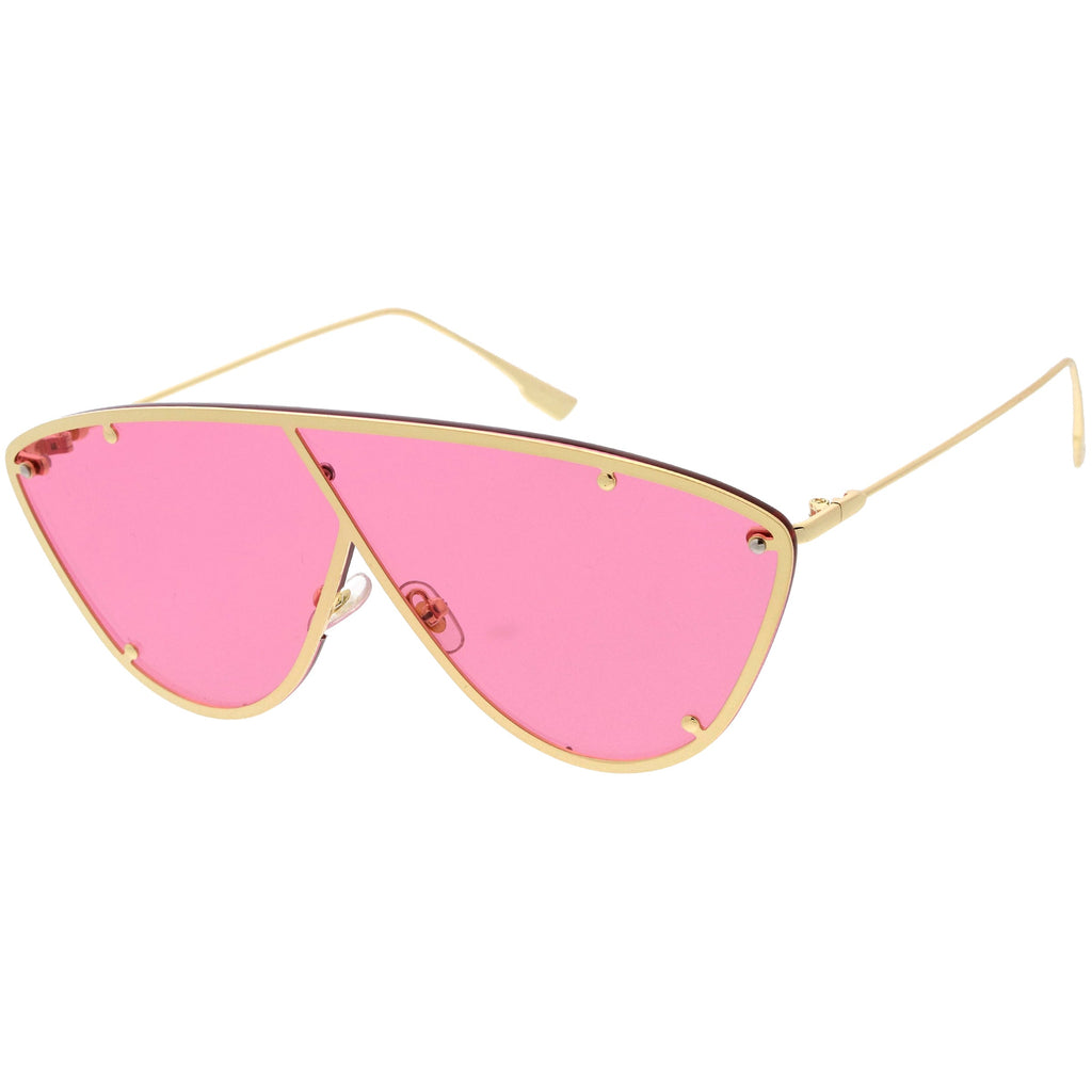 Luxe Studded Thin Metal Arms Modern Oversize Angular Aviator Sunglasses D025