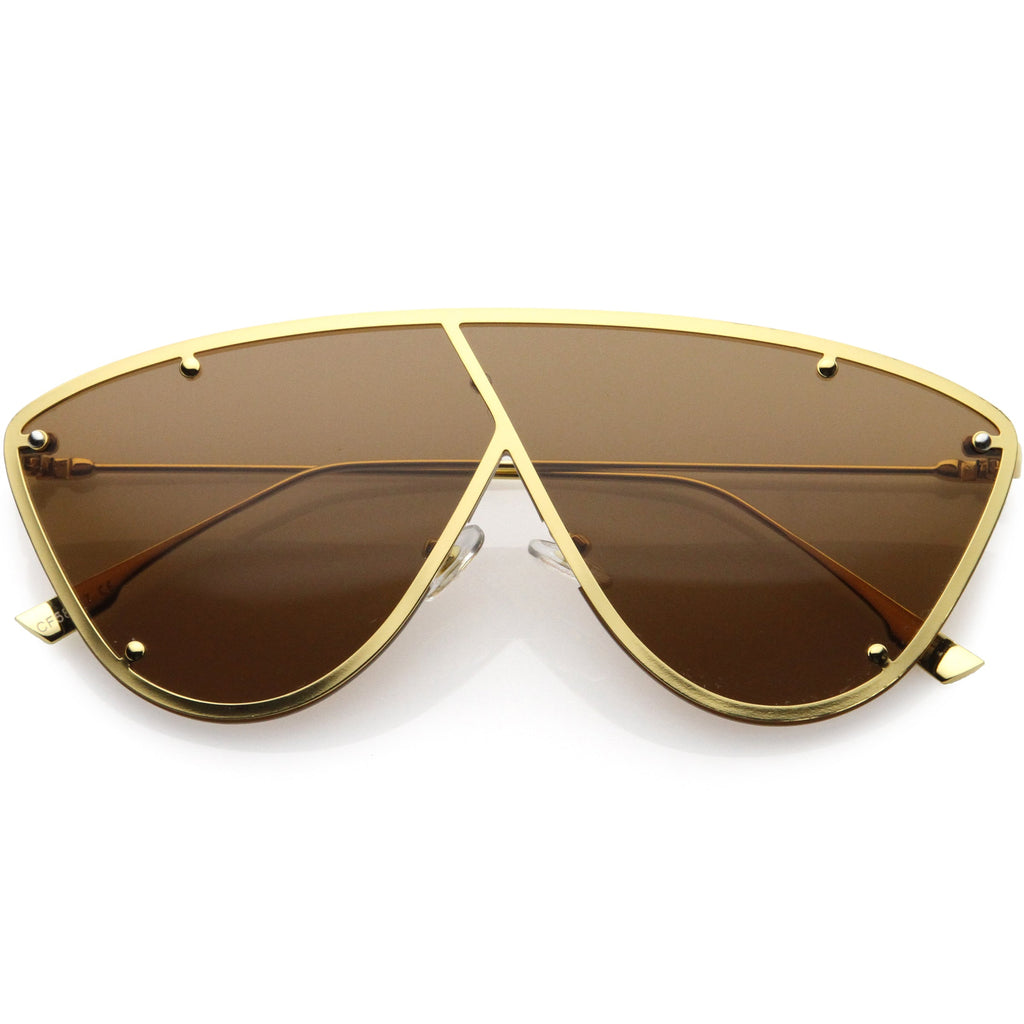 Luxe Studded Thin Metal Arms Modern Oversize Angular Aviator Sunglasses D025