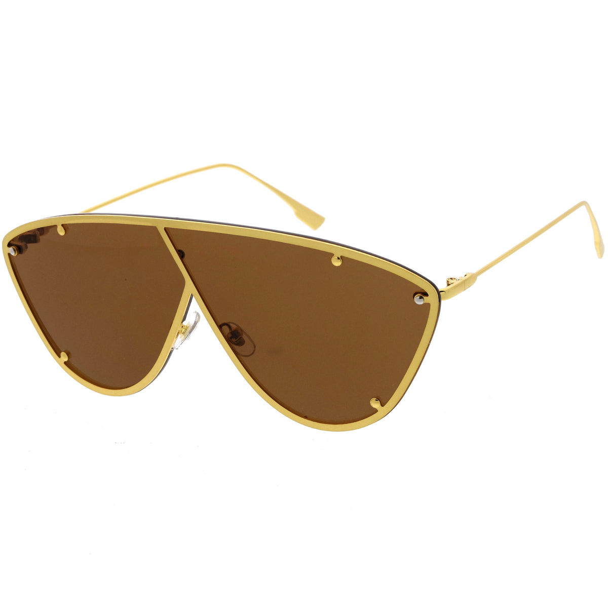 Luxe Studded Thin Metal Arms Modern Oversize Angular Aviator Sunglasses D025