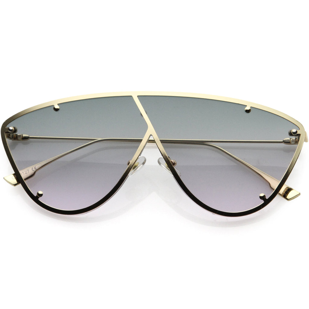 Luxe Studded Thin Metal Arms Modern Oversize Angular Aviator Sunglasses D025