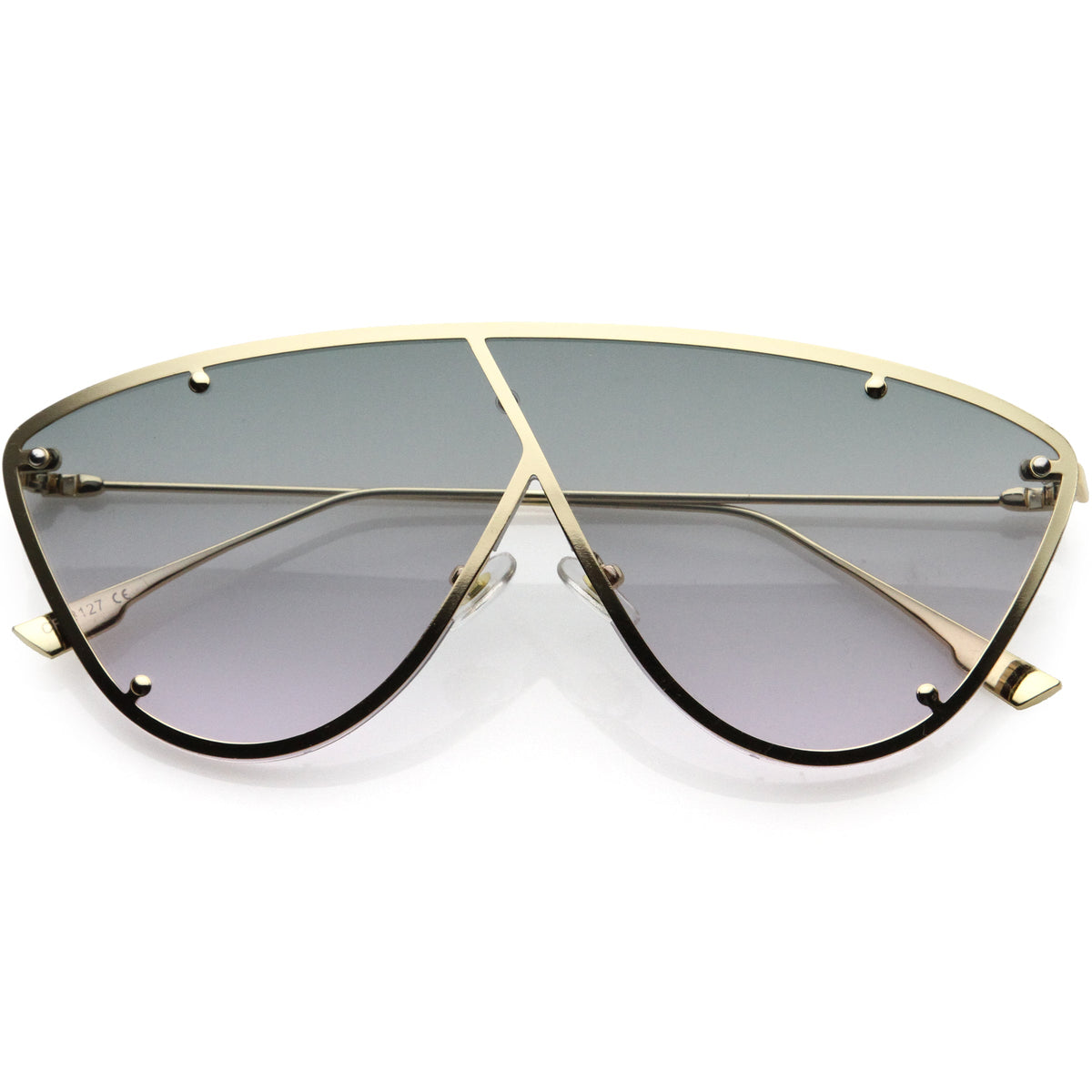 Luxe Studded Thin Metal Arms Modern Oversize Angular Aviator Sunglasses D025