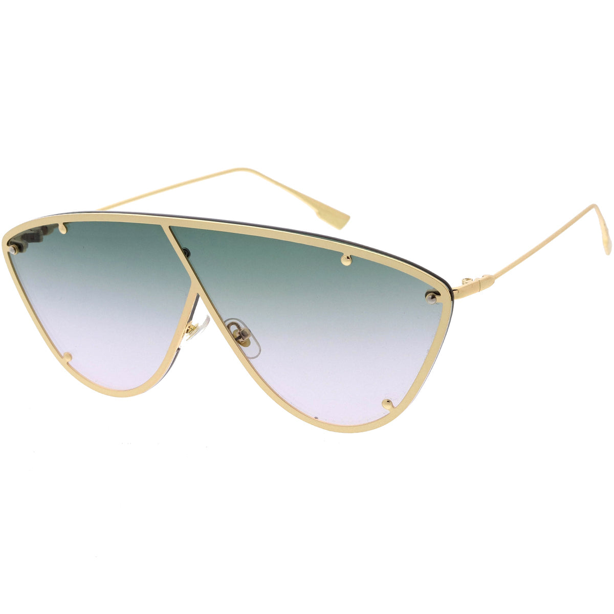 Luxe Studded Thin Metal Arms Modern Oversize Angular Aviator Sunglasses D025