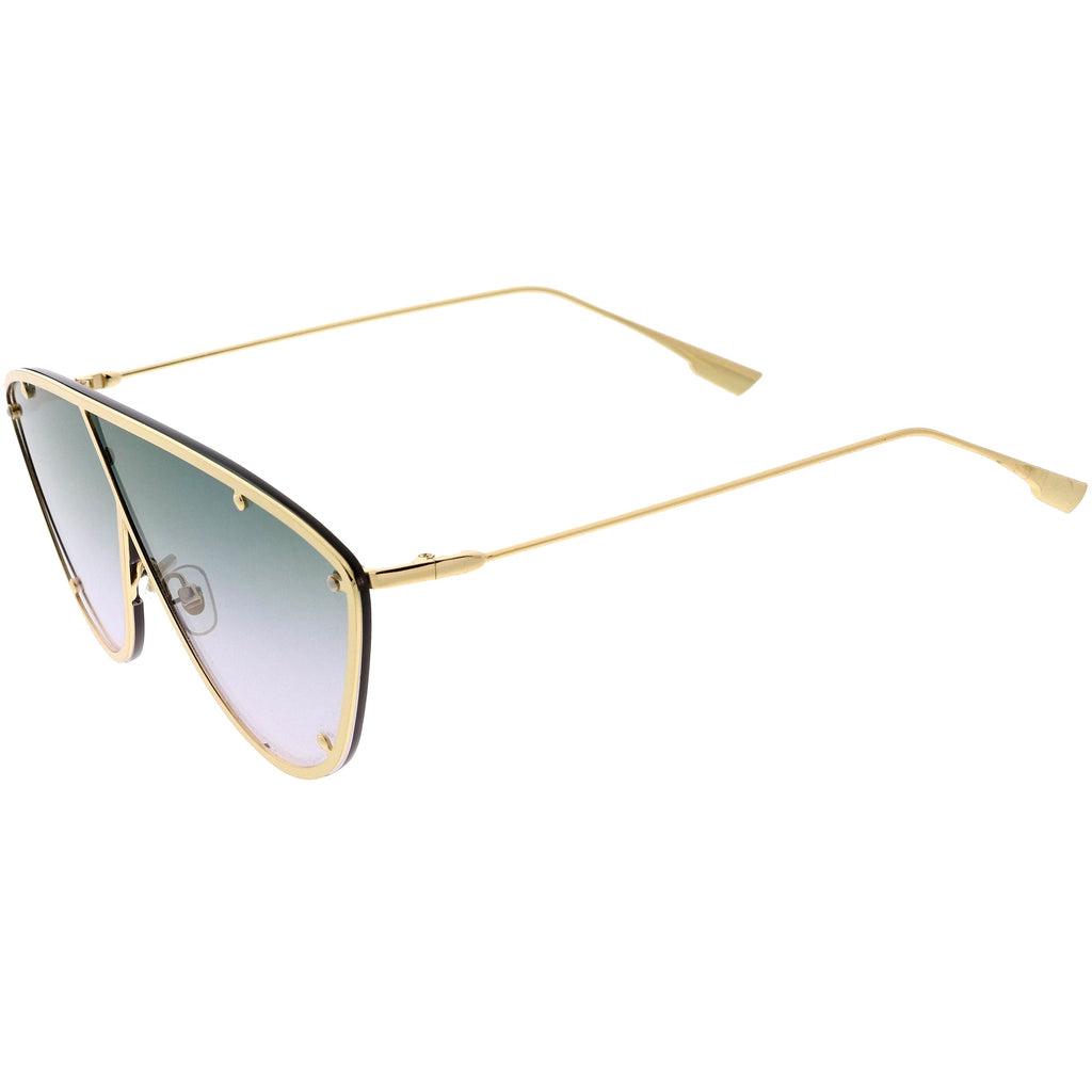 Luxe Studded Thin Metal Arms Modern Oversize Angular Aviator Sunglasses D025