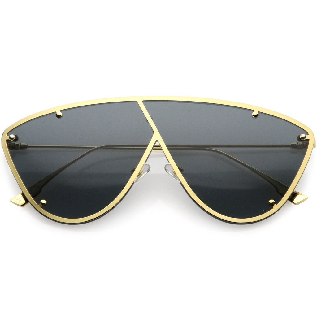 Luxe Studded Thin Metal Arms Modern Oversize Angular Aviator Sunglasses D025