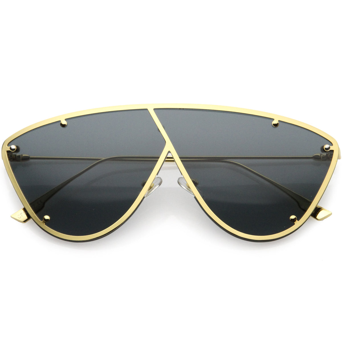 Luxe Studded Thin Metal Arms Modern Oversize Angular Aviator Sunglasses D025