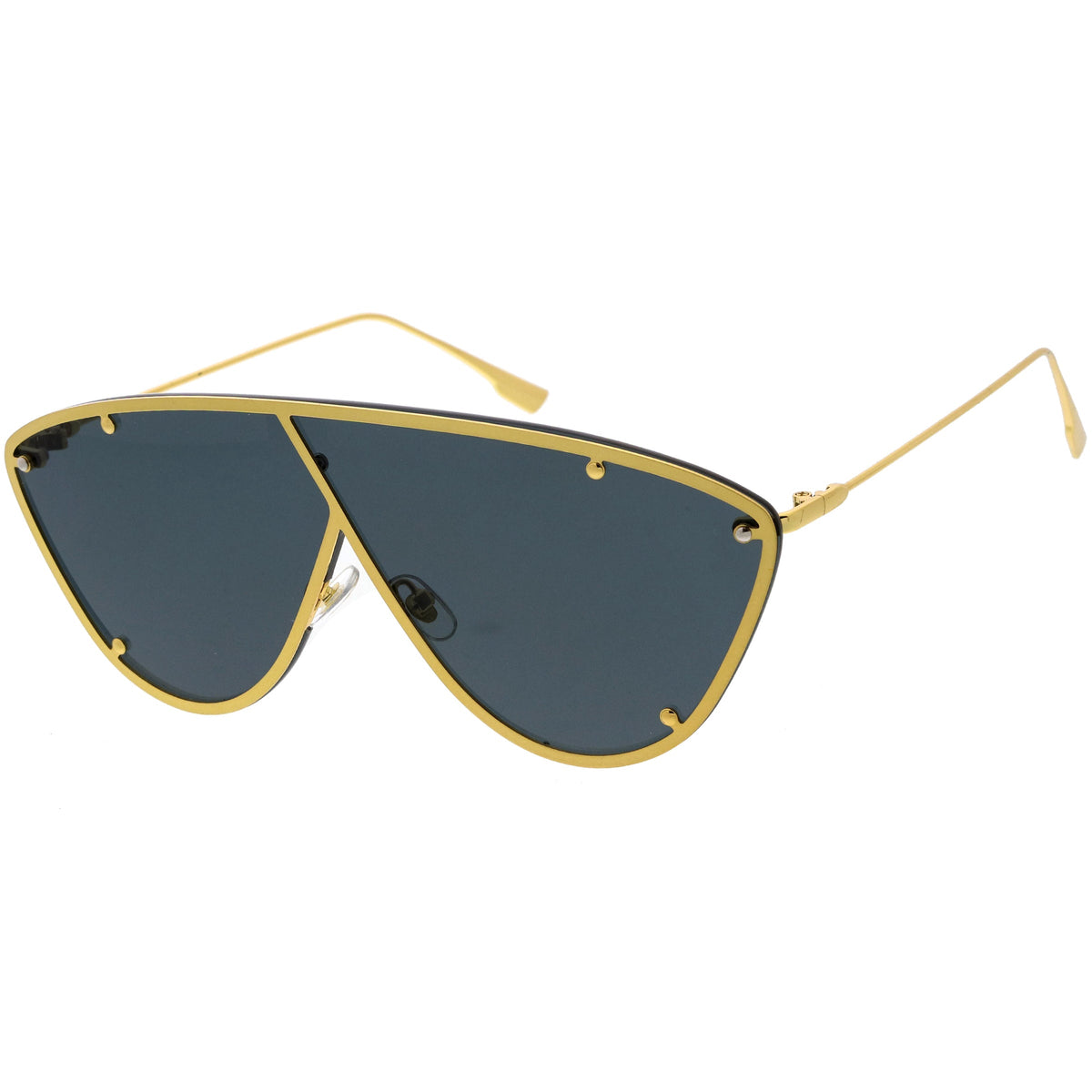 Luxe Studded Thin Metal Arms Modern Oversize Angular Aviator Sunglasses D025