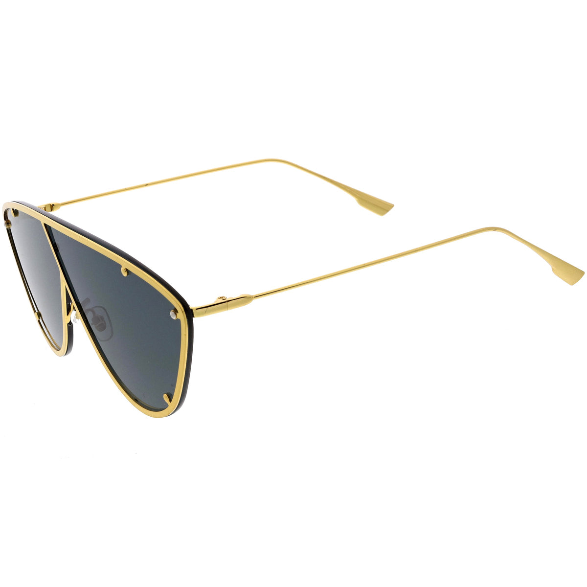 Luxe Studded Thin Metal Arms Modern Oversize Angular Aviator Sunglasses D025