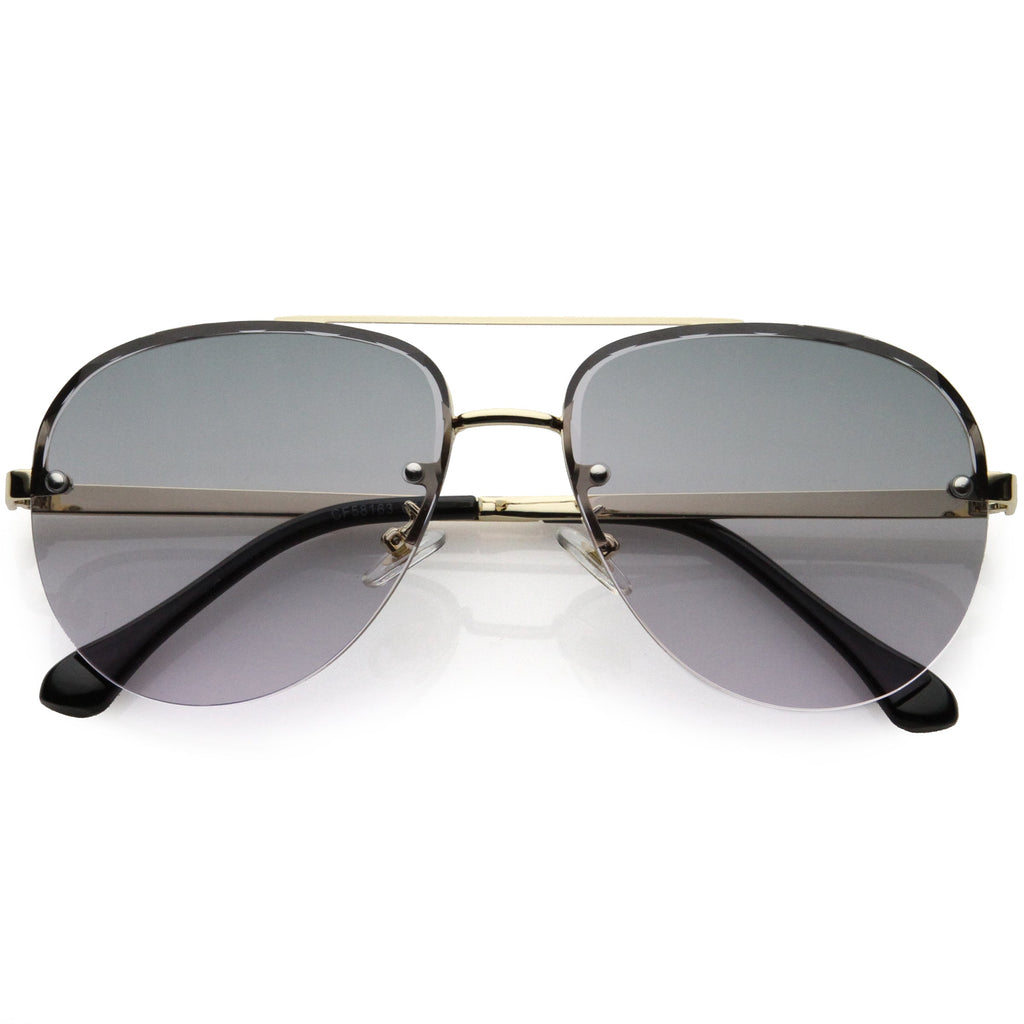 Luxe Oversize Semi-Rimless Bevelled Lens Square Aviator Sunglasses D028