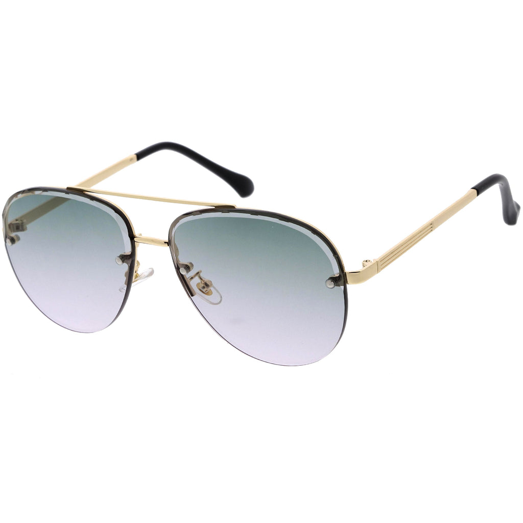 Luxe Oversize Semi-Rimless Bevelled Lens Square Aviator Sunglasses D028