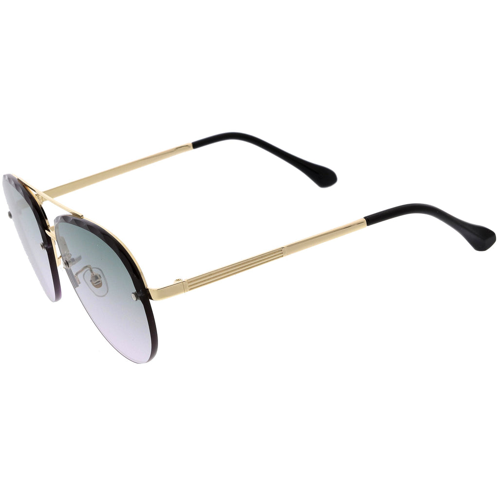 Luxe Oversize Semi-Rimless Bevelled Lens Square Aviator Sunglasses D028