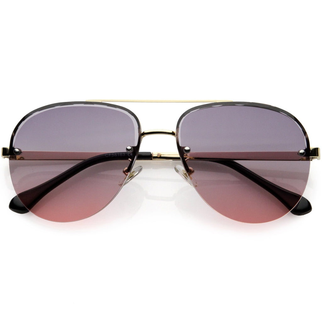 Luxe Oversize Semi-Rimless Bevelled Lens Square Aviator Sunglasses D028