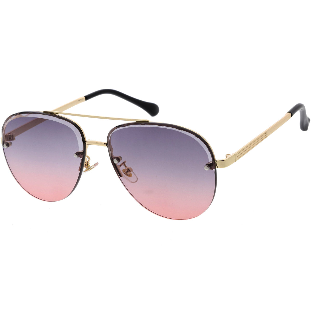Luxe Oversize Semi-Rimless Bevelled Lens Square Aviator Sunglasses D028