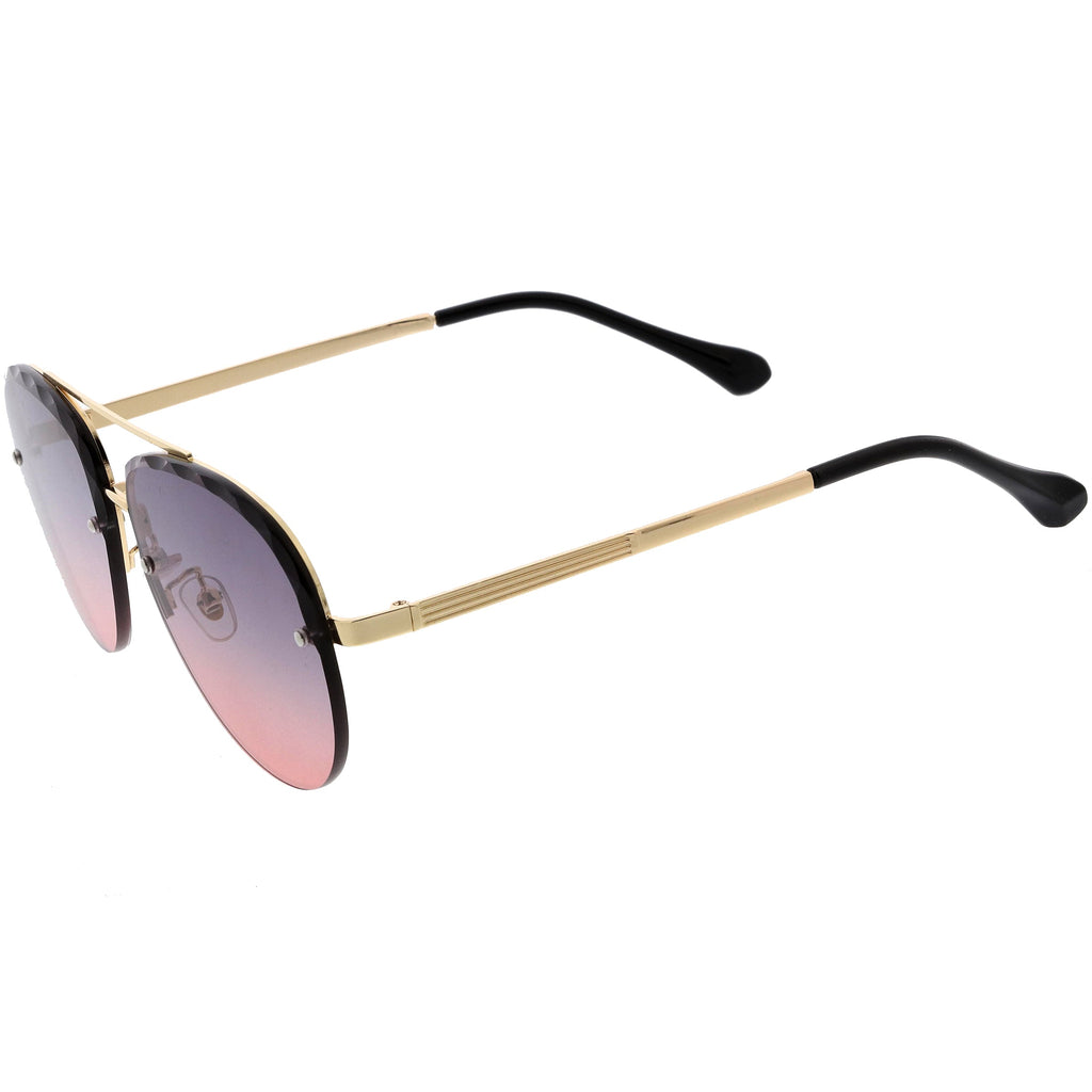 Luxe Oversize Semi-Rimless Bevelled Lens Square Aviator Sunglasses D028