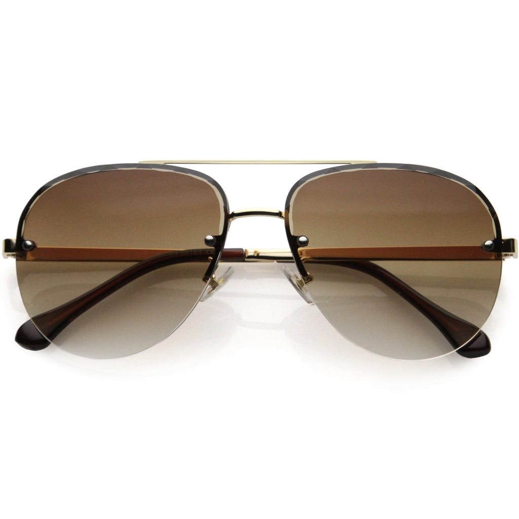 Luxe Oversize Semi-Rimless Bevelled Lens Square Aviator Sunglasses D028