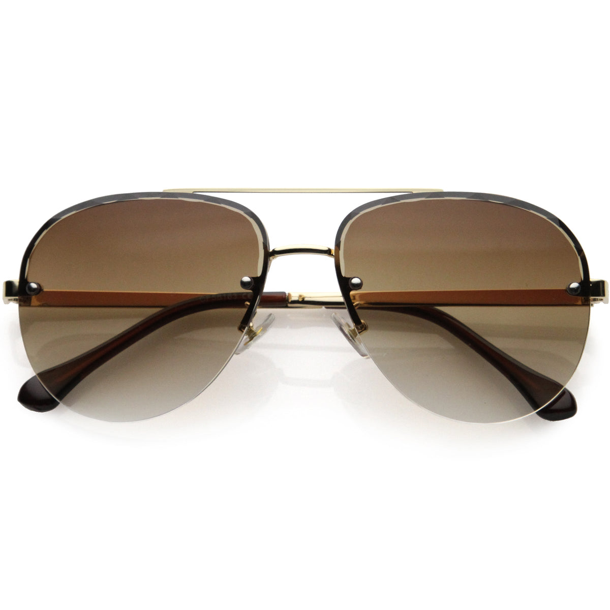 Luxe Oversize Semi-Rimless Bevelled Lens Square Aviator Sunglasses D028