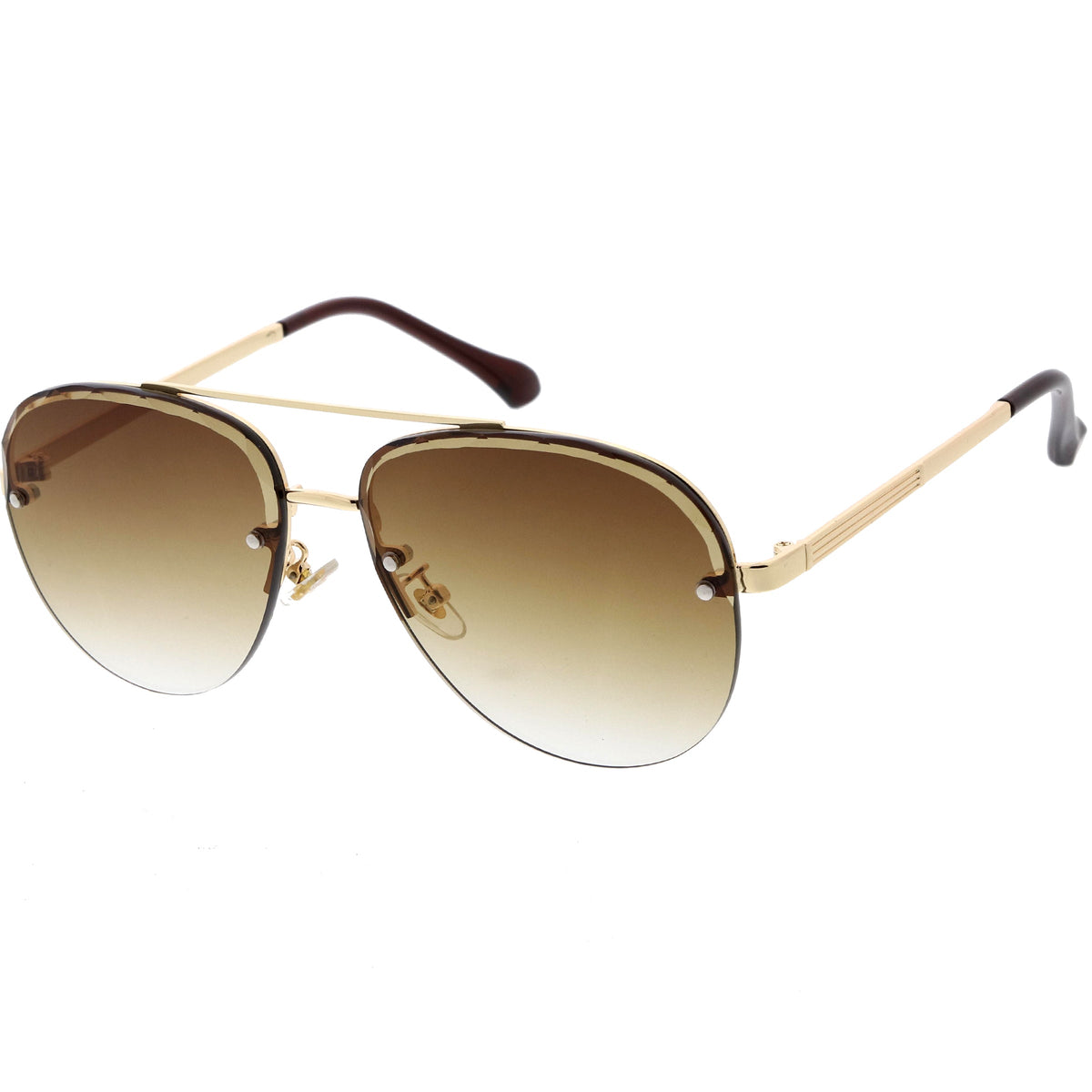Luxe Oversize Semi-Rimless Bevelled Lens Square Aviator Sunglasses D028