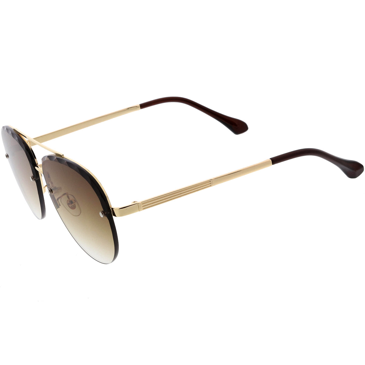 Luxe Oversize Semi-Rimless Bevelled Lens Square Aviator Sunglasses D028