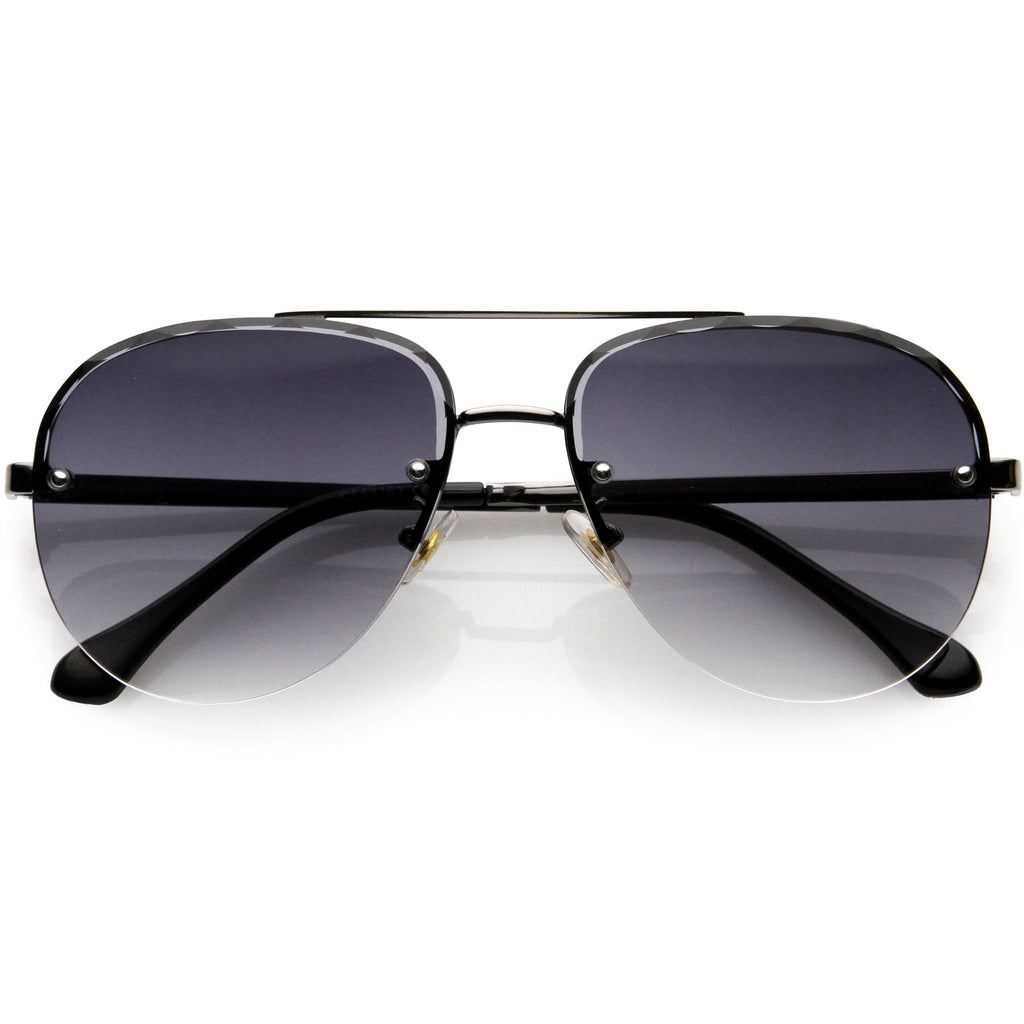 Luxe Oversize Semi-Rimless Bevelled Lens Square Aviator Sunglasses D028