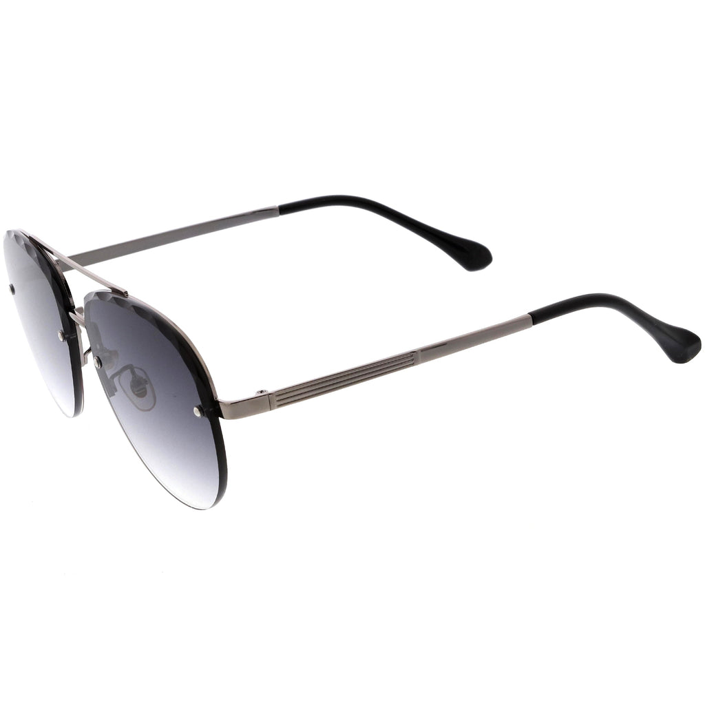 Luxe Oversize Semi-Rimless Bevelled Lens Square Aviator Sunglasses D028