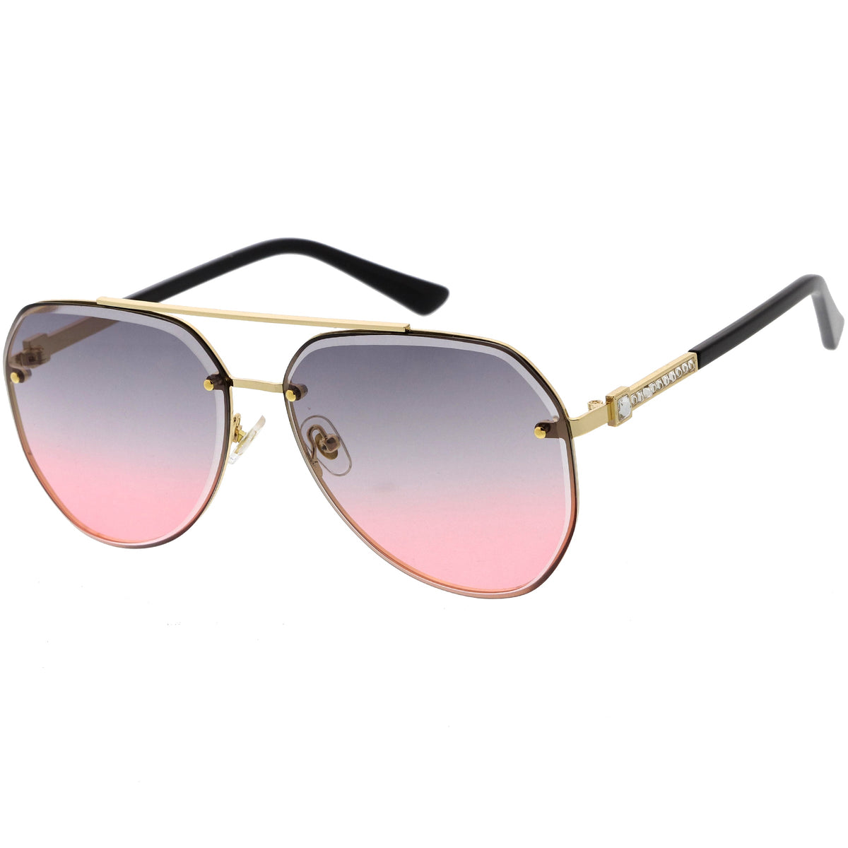 Luxe Rhinestones Temple Accent Bevelled Lens Square Sunglasses D029