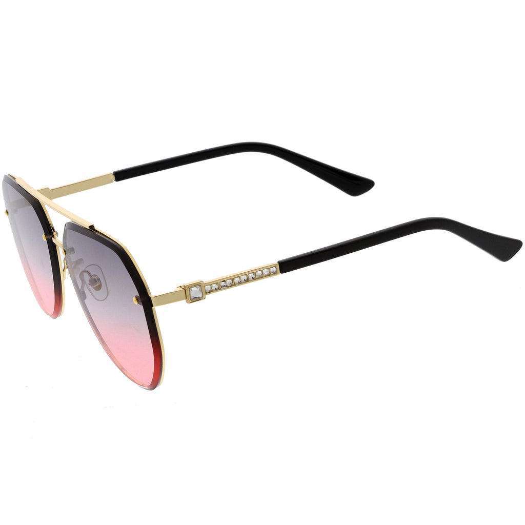 Luxe Rhinestones Temple Accent Bevelled Lens Square Sunglasses D029