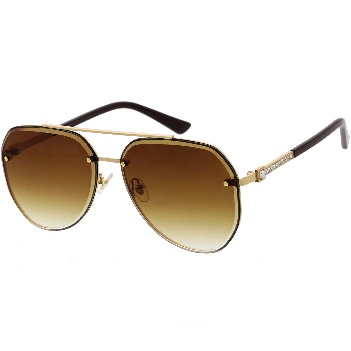 Luxe Rhinestones Temple Accent Bevelled Lens Square Sunglasses D029