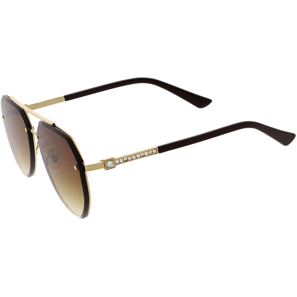 Luxe Rhinestones Temple Accent Bevelled Lens Square Sunglasses D029