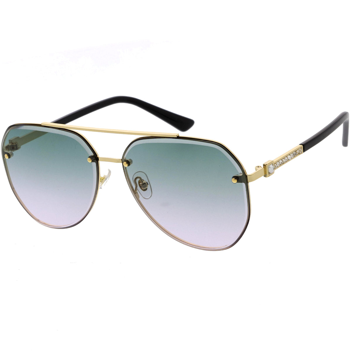Luxe Rhinestones Temple Accent Bevelled Lens Square Sunglasses D029