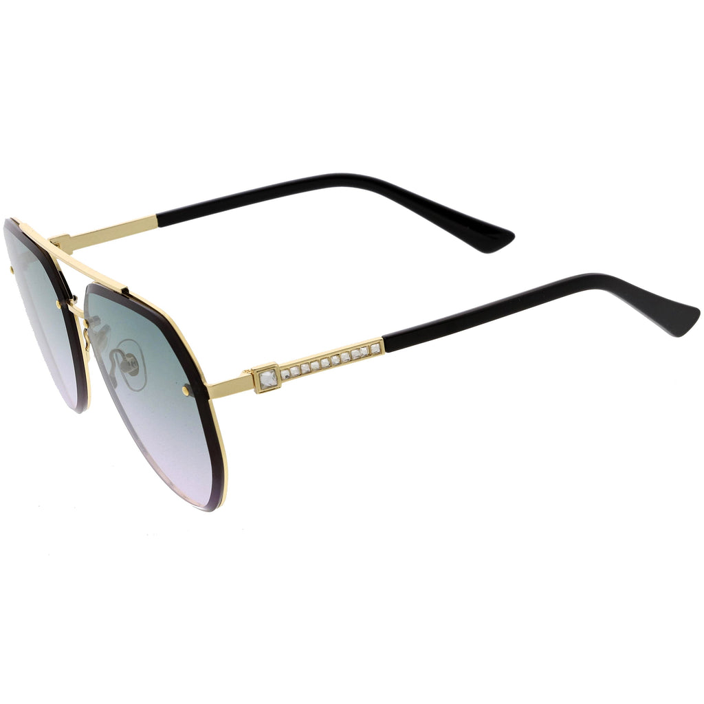 Luxe Rhinestones Temple Accent Bevelled Lens Square Sunglasses D029