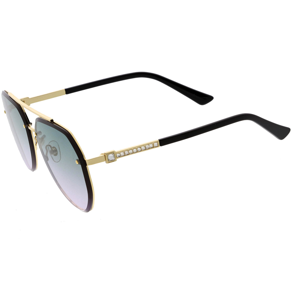 Luxe Rhinestones Temple Accent Bevelled Lens Square Sunglasses D029