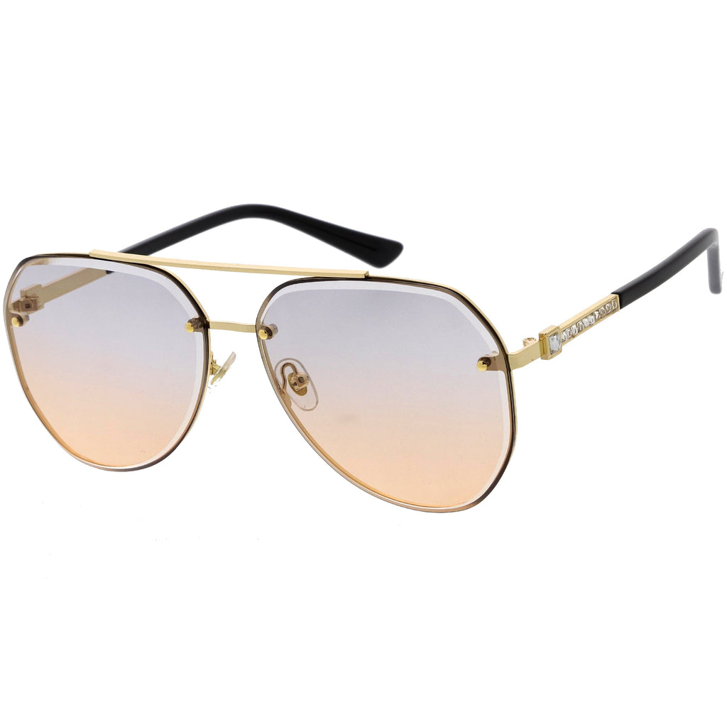 Luxe Rhinestones Temple Accent Bevelled Lens Square Sunglasses D029
