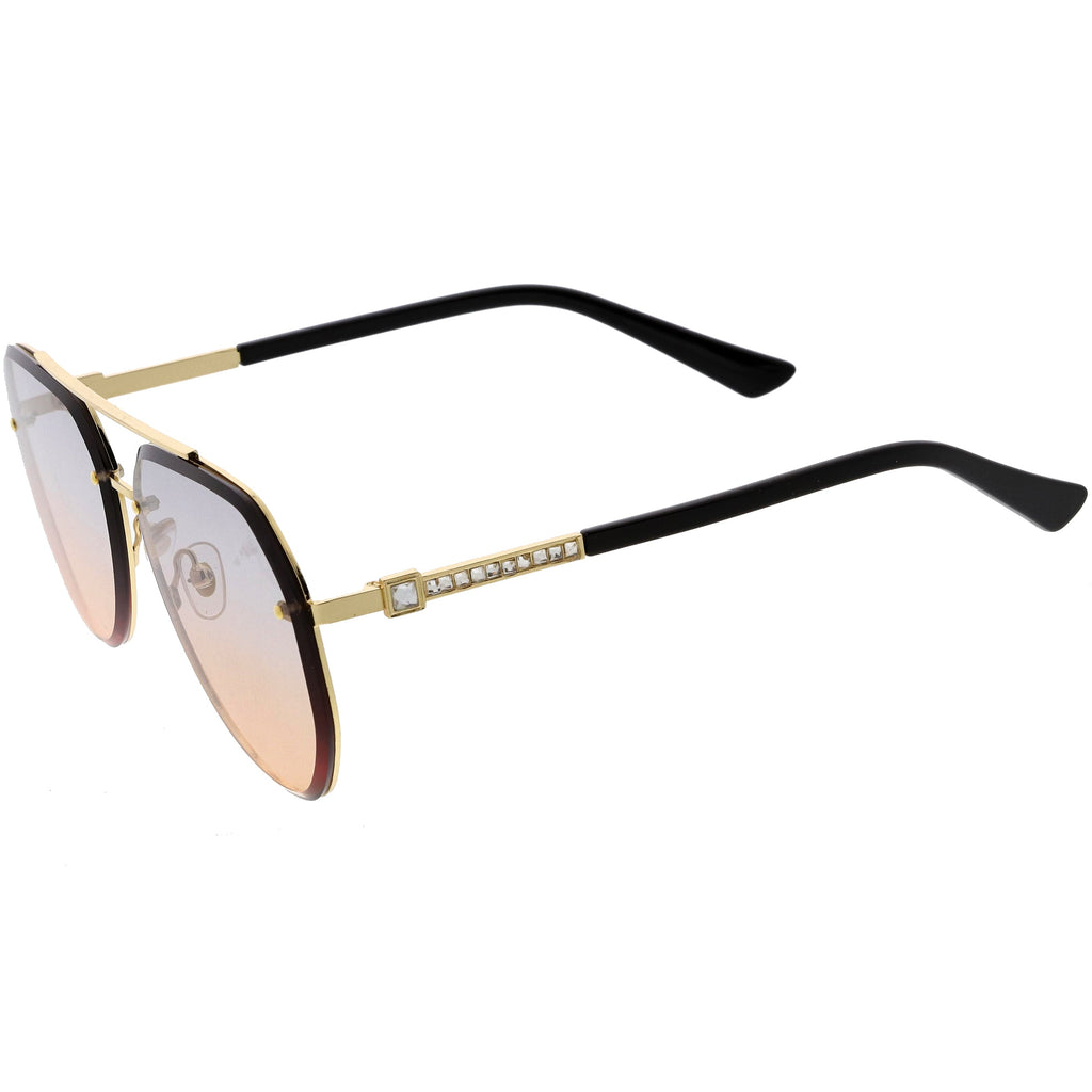 Luxe Rhinestones Temple Accent Bevelled Lens Square Sunglasses D029