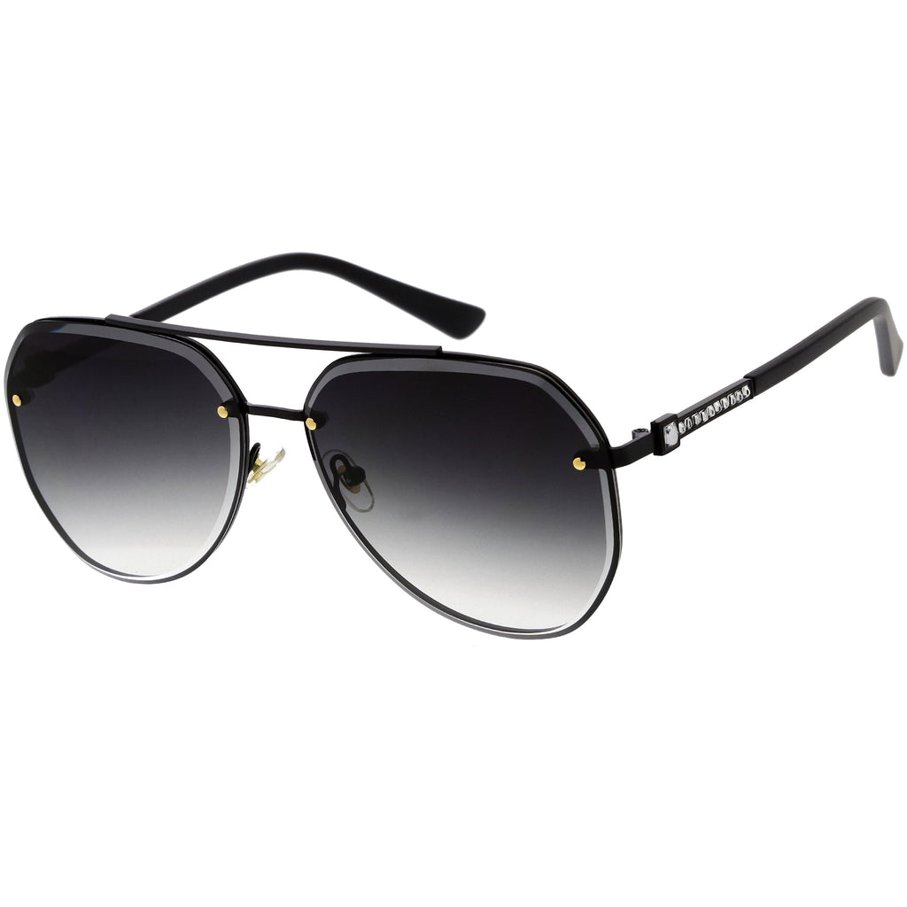 Luxe Rhinestones Temple Accent Bevelled Lens Square Sunglasses D029