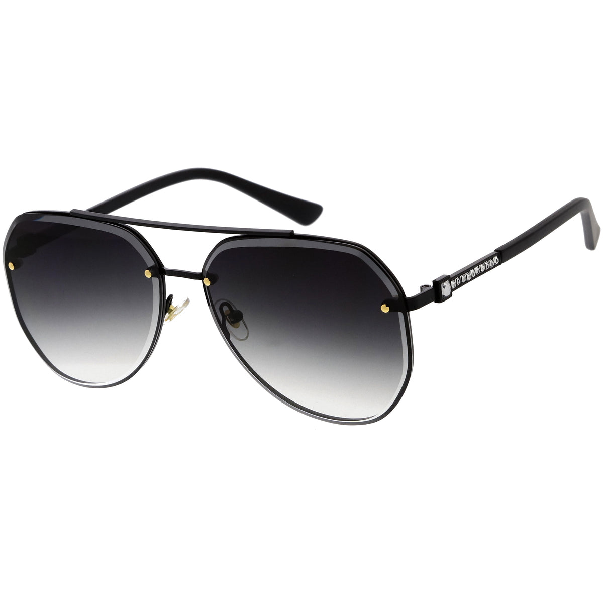 Luxe Rhinestones Temple Accent Bevelled Lens Square Sunglasses D029