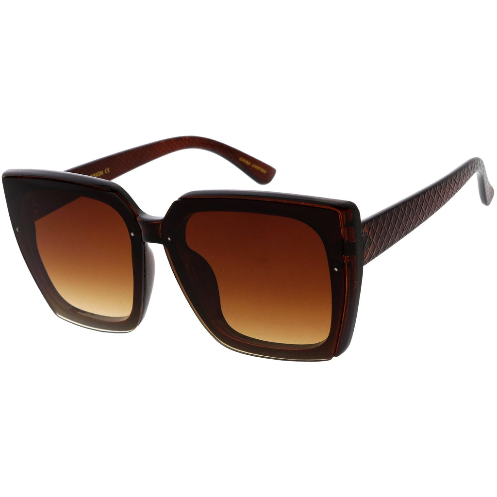 Glamorous Chic Designer-Inspired Argyle Embossed Arms Oversized Square Sunglasses D035