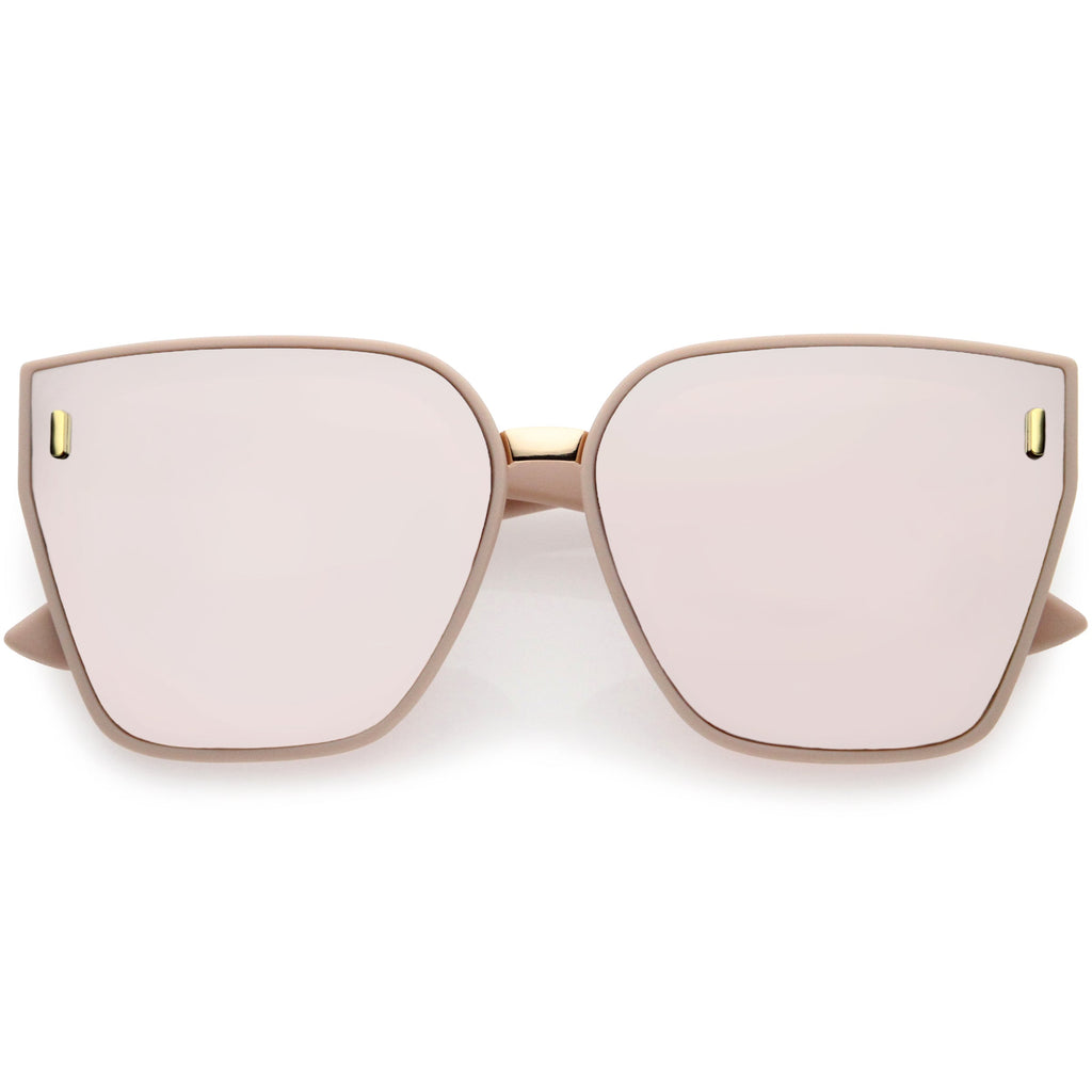 Posh Oversize Two-Tone Metal Nose Bridge Temple Rivet Accent Cat Eye Sunglasses D036