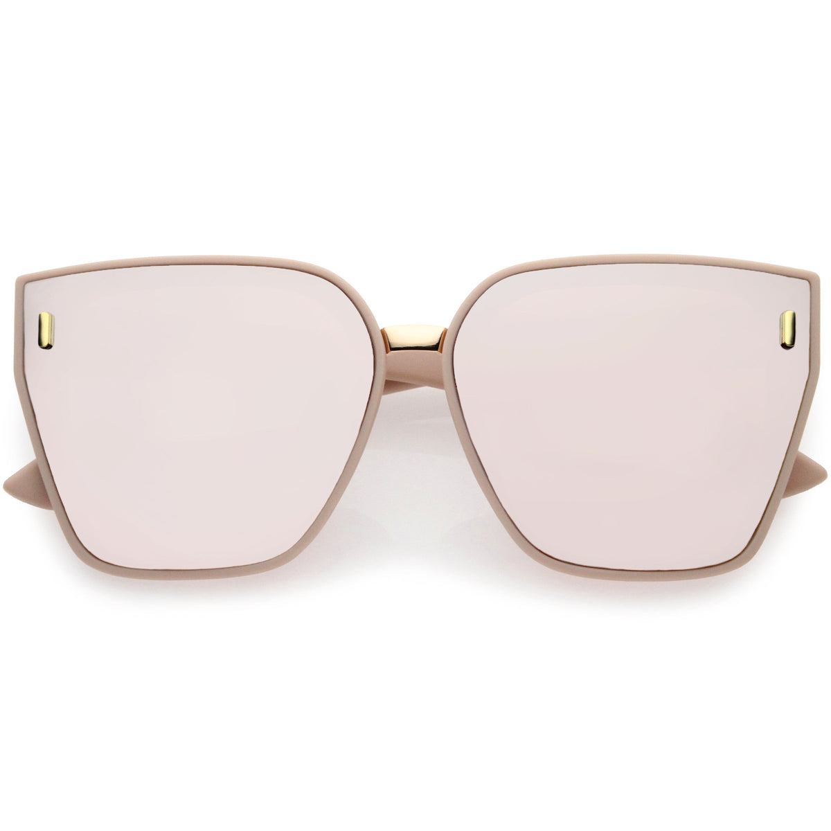 Posh Oversize Two-Tone Metal Nose Bridge Temple Rivet Accent Cat Eye Sunglasses D036