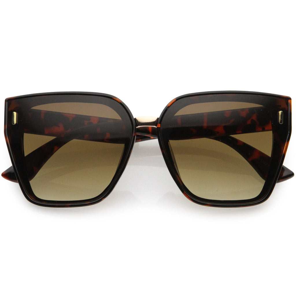 Posh Oversize Two-Tone Metal Nose Bridge Temple Rivet Accent Cat Eye Sunglasses D036