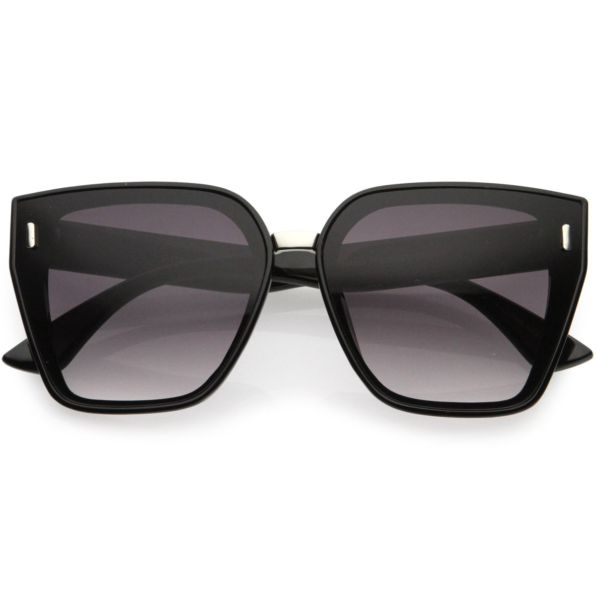 Posh Oversize Two-Tone Metal Nose Bridge Temple Rivet Accent Cat Eye Sunglasses D036