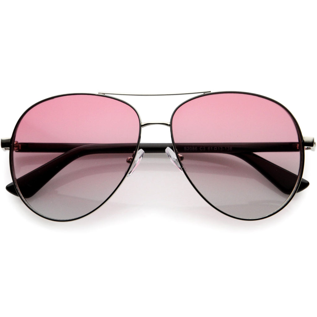 Luxe Oversize Pilot Two-Tone Double Metal Side Cover Cut Out Aviator Sunglasses D054