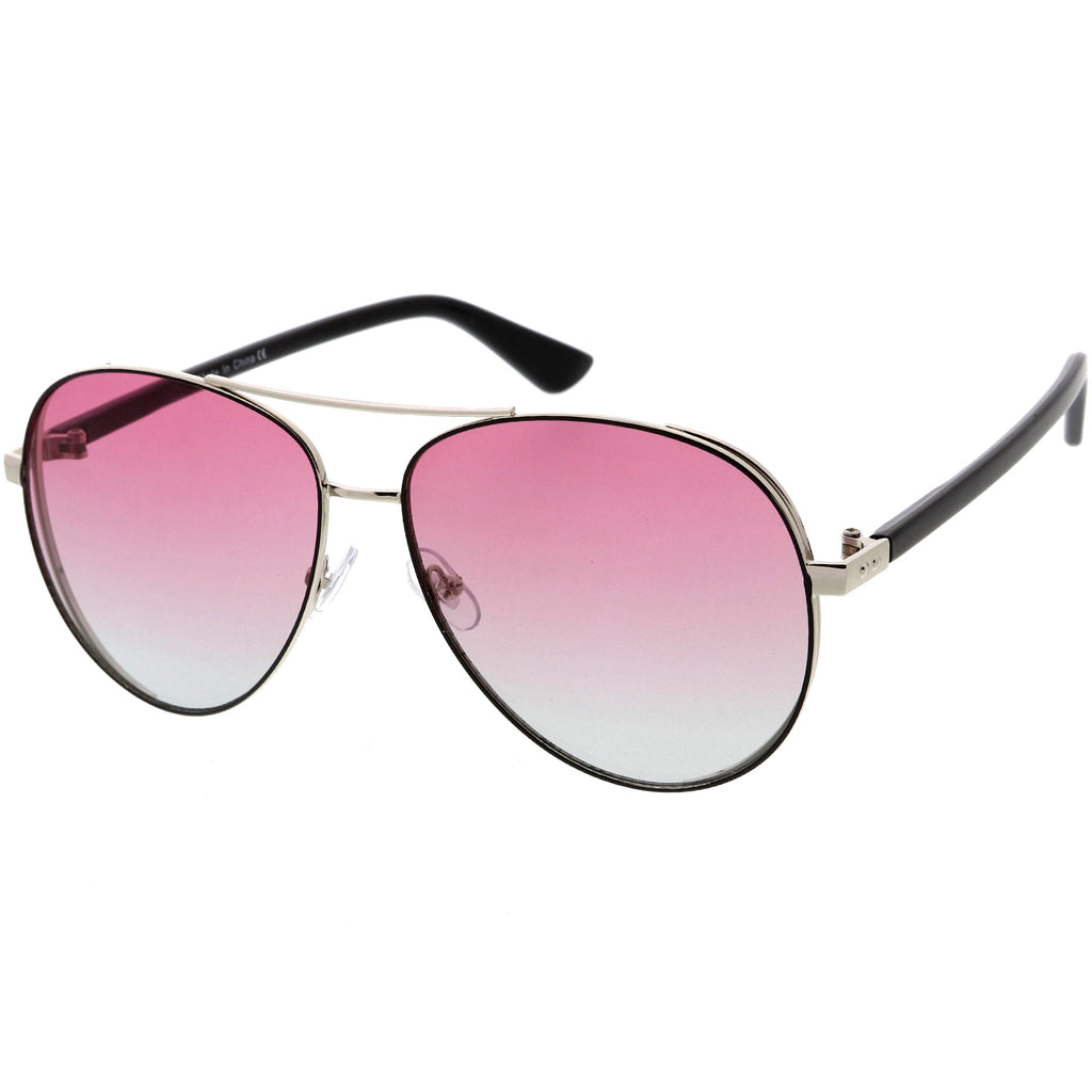 Luxe Oversize Pilot Two-Tone Double Metal Side Cover Cut Out Aviator Sunglasses D054