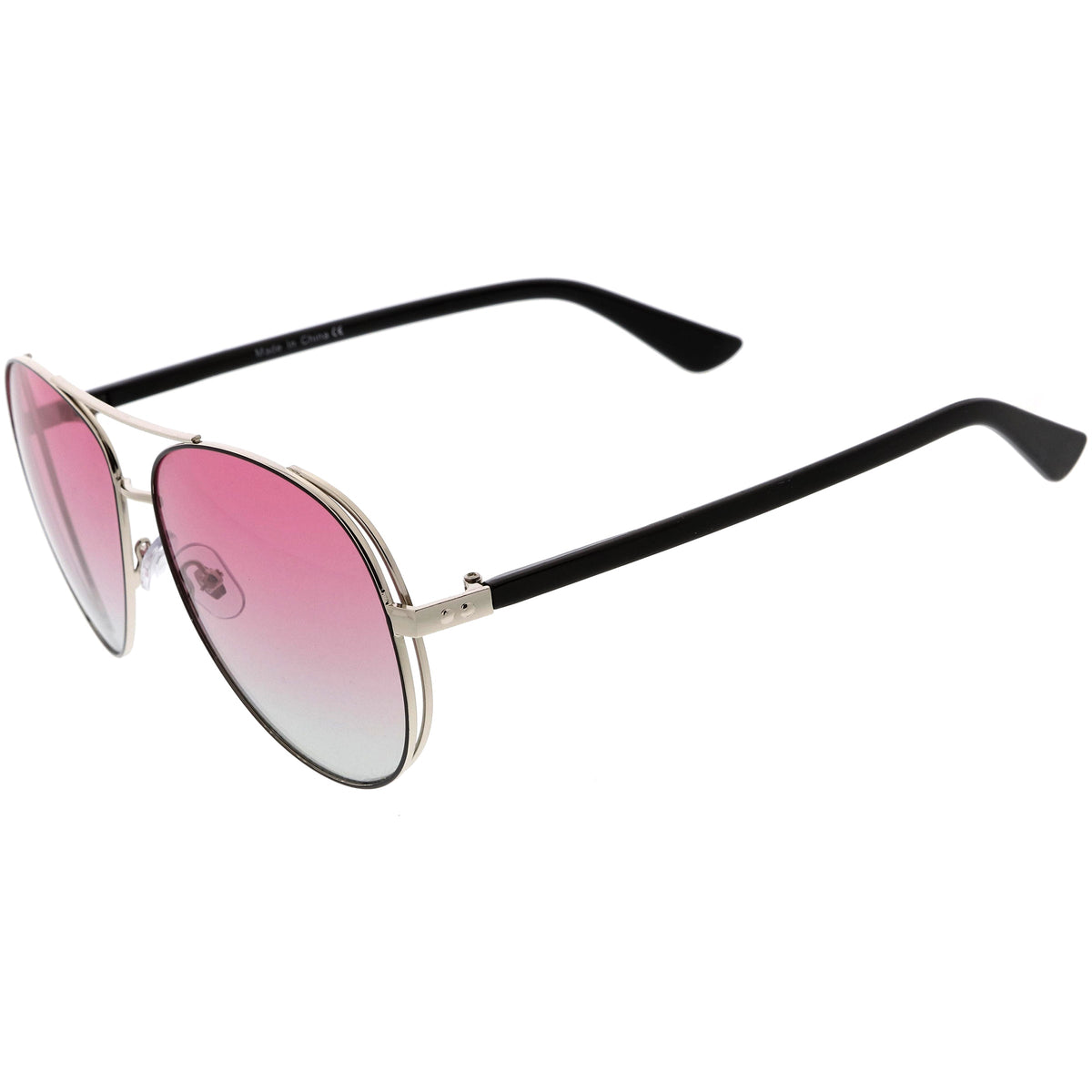 Luxe Oversize Pilot Two-Tone Double Metal Side Cover Cut Out Aviator Sunglasses D054