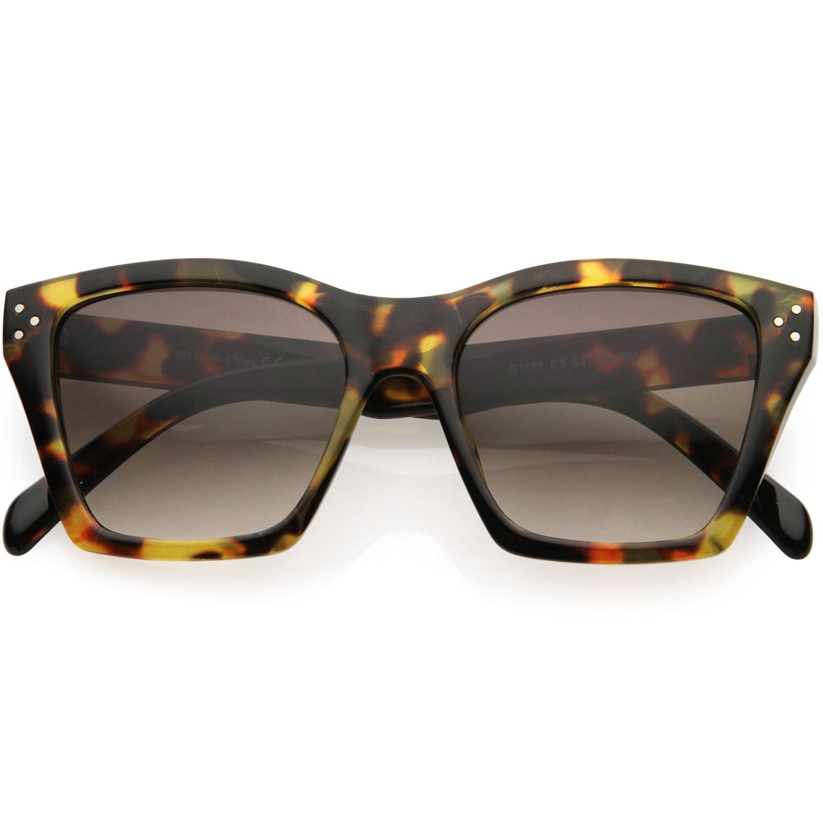 Classy Temple Accent Neutral Colored Square Bottom Horn Rimmed Sunglasses D060
