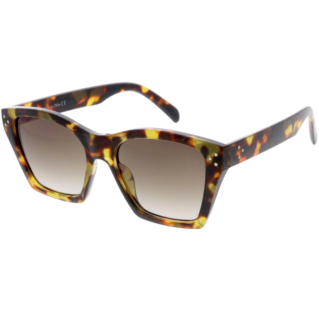 Classy Temple Accent Neutral Colored Square Bottom Horn Rimmed Sunglasses D060